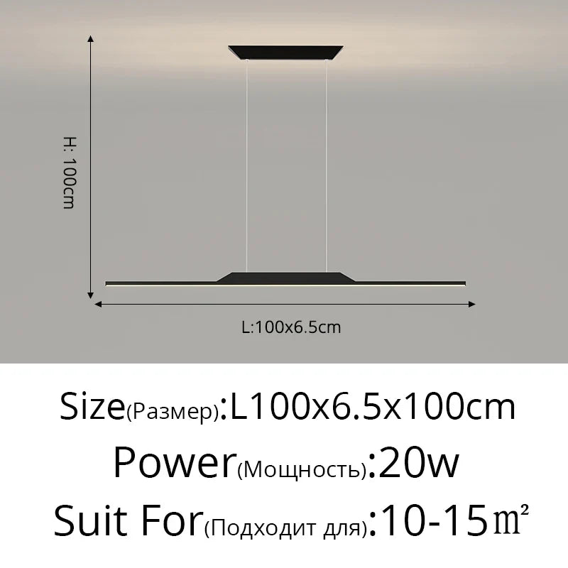 Lustre long led minimaliste avec hauteur réglable