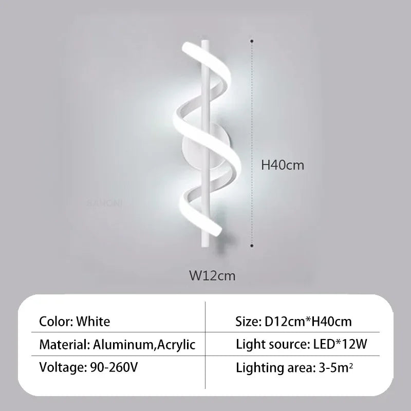 Applique murale spirale incurvée LED décorative