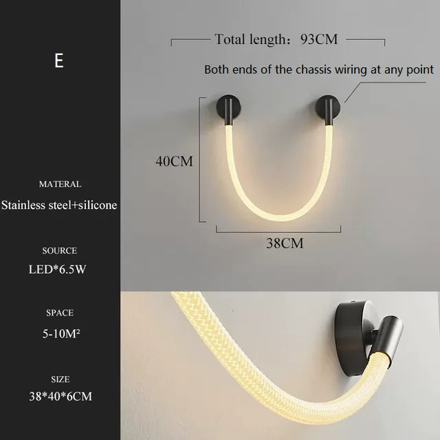applique murale led minimaliste en fibre tissée en silicone souple