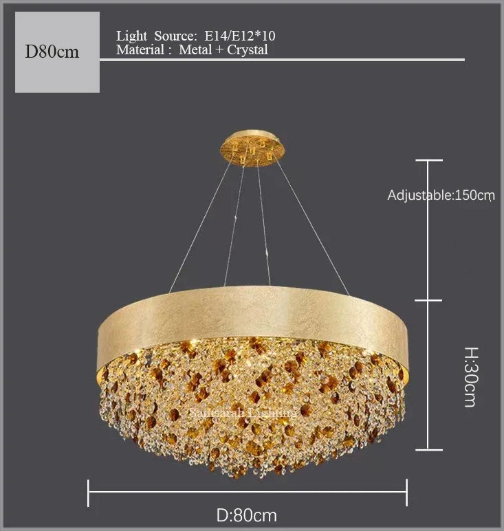 2024 Modern crystal chandelier for living room home decor hanging cristal lamp round gold led light fixture with dimmable