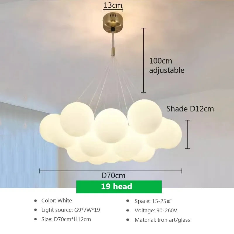 lustre verre moderne boules blanches led décoration salon salle manger