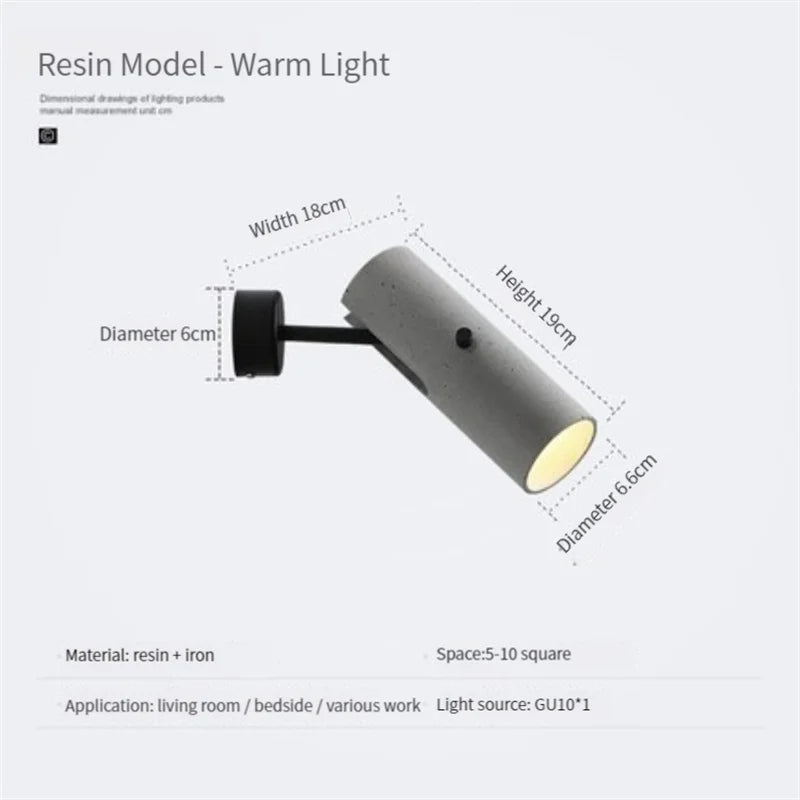 applique murale rétro en ciment rotatif avec lampes led pivotantes