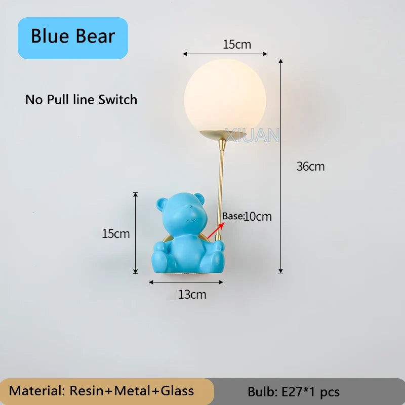 applique murale ours avec interrupteur à tirer pour enfants