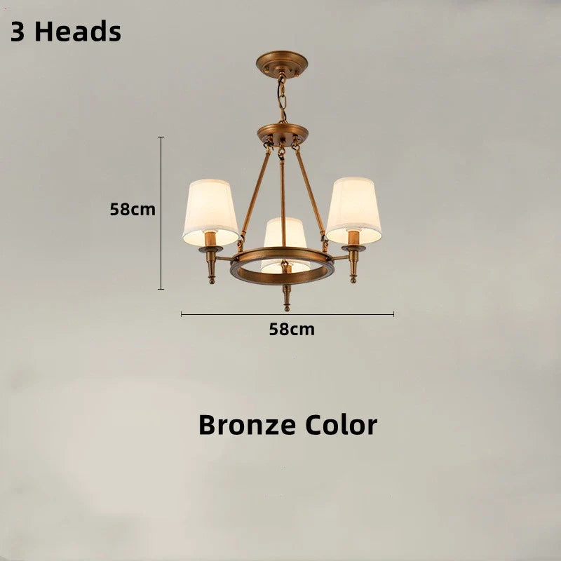 lustre classique américain en fer forgé avec abat-jour tissu