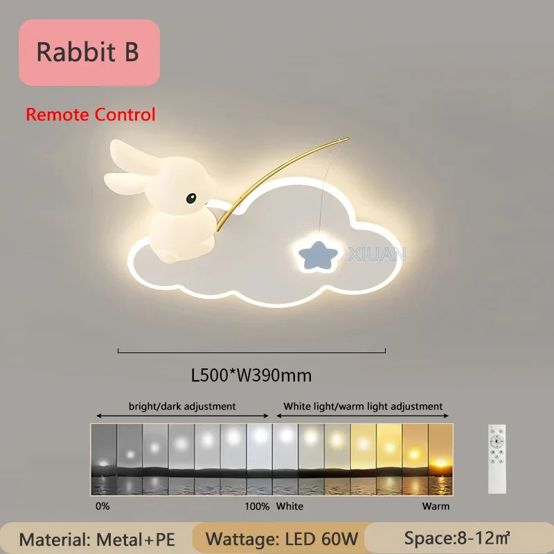 Creative Children's Room Ceiling Lamps Carrot Cloud Rabbit Ceiling Light Nursery Room School Baby Girl Bedroom Chandelier AC220V