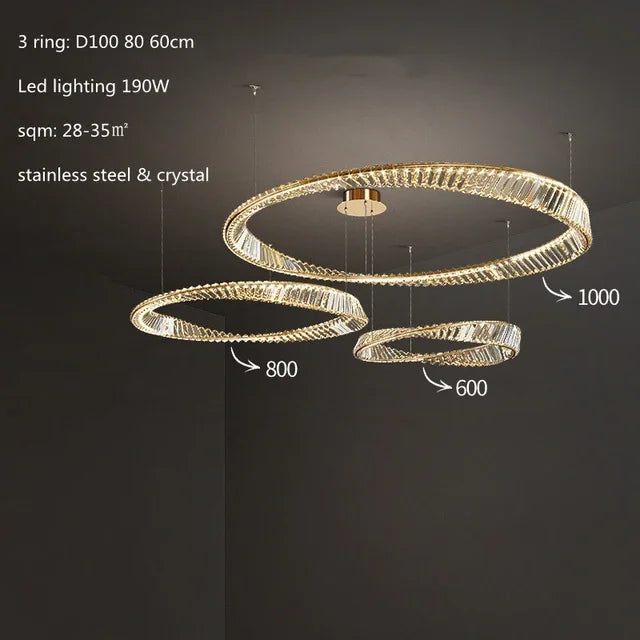 lustre moderne en cristal led avec anneau en acier décoratif