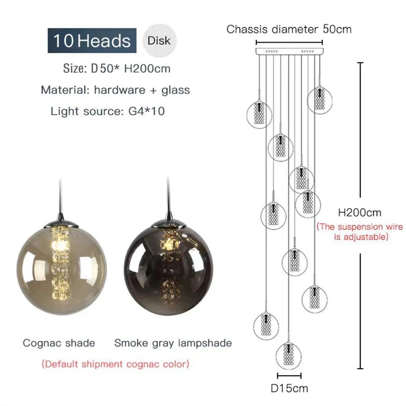 lustre moderne en boule de verre en spirale g4 pour duplex nordique