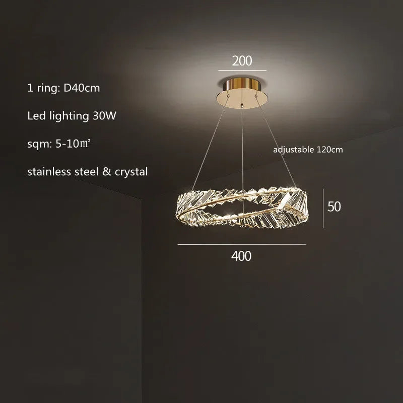 LustreSalon moderne Led K9 Dimmable de luxe or anneau irrégulier cristal
