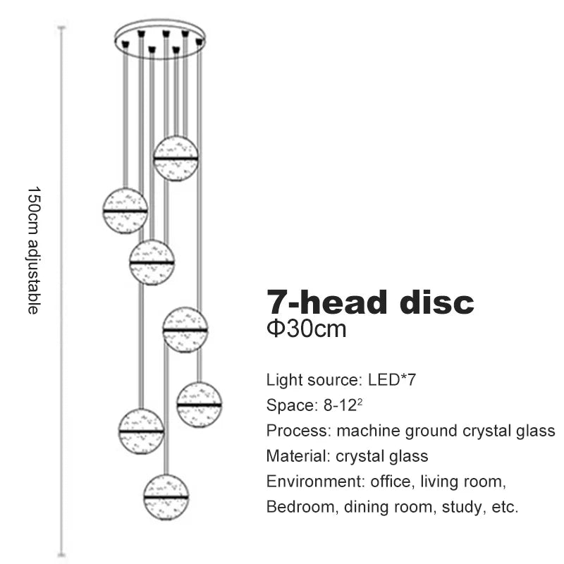 lustre en cristal moderne avec boule tournante led suspendue