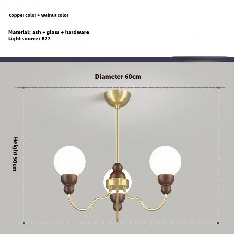 suspension en verre rétro avec éclairage led en bois