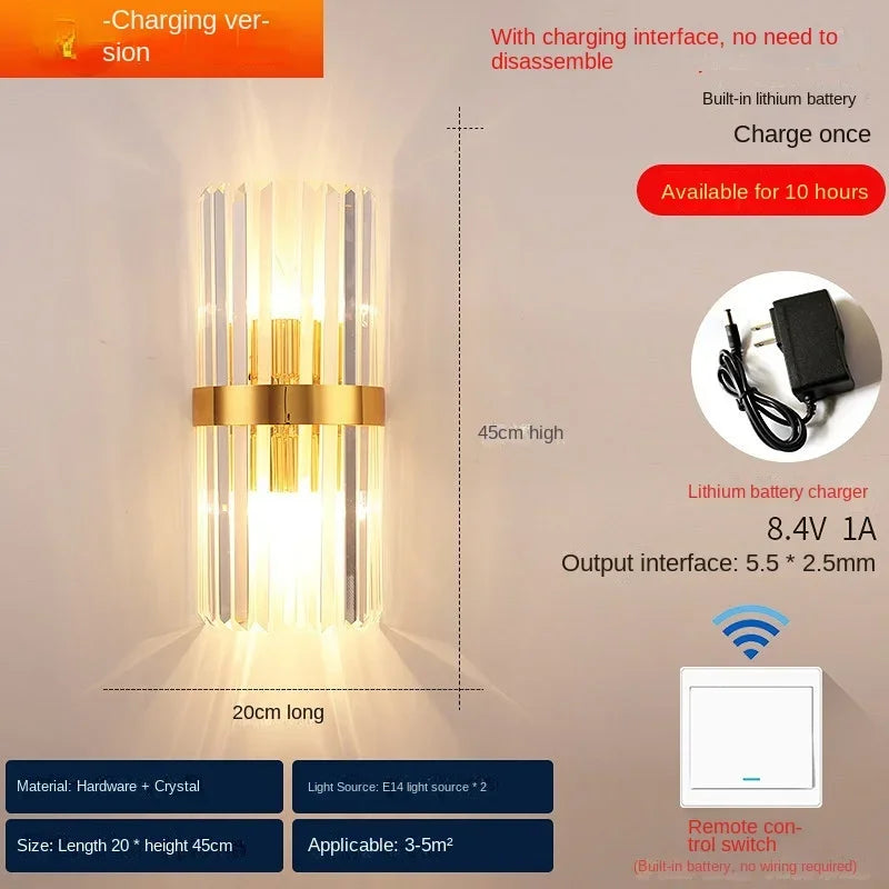 applique murale moderne en cristal rechargeable de luxe