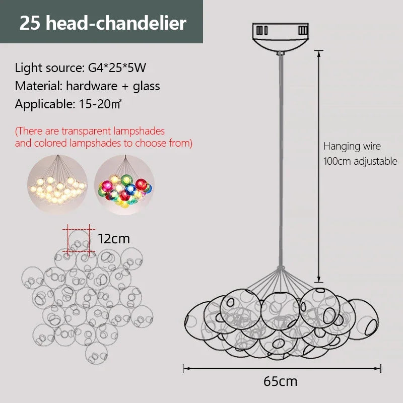 lustre moderne en verre à bulles led pour magasins