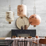 Nouvelle lampe lanterne en tissu chinois pour Restaurant salon rétro hôtel chez l'habitant balcon motif dessiné à la main lustre ampoule gratuite
