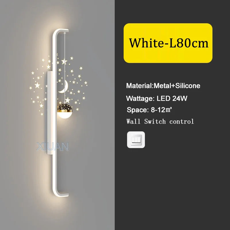 Modern Long Wall Lamps Living Room Wall Light TV Background Decorative Night Lights Black White Gold Star Projection AC 220V
