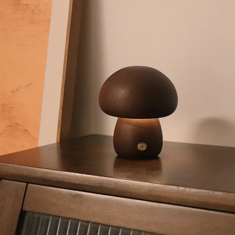 Lampe led champignon veilleuse en bois avec interrupteur tactile