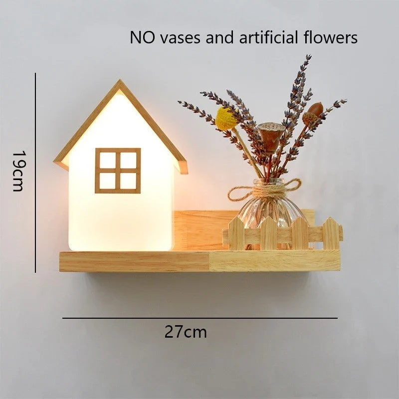 applique murale led en bois avec pot de plante nordique