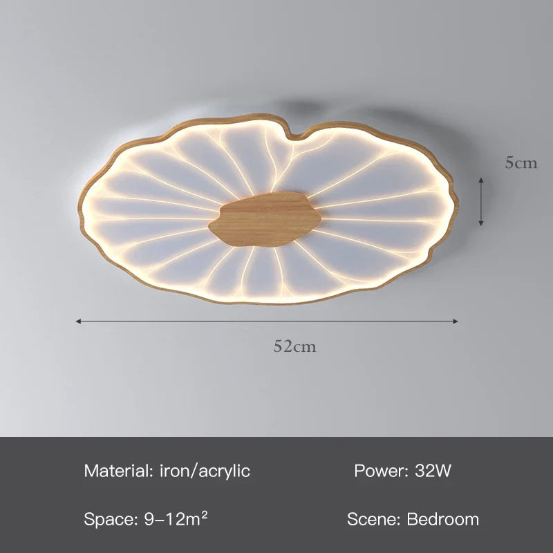 plafonnier moderne à grain de bois pour salon chambre à coucher étude crèche pour enfants conception de feuille de lotus lustre à LED en métal