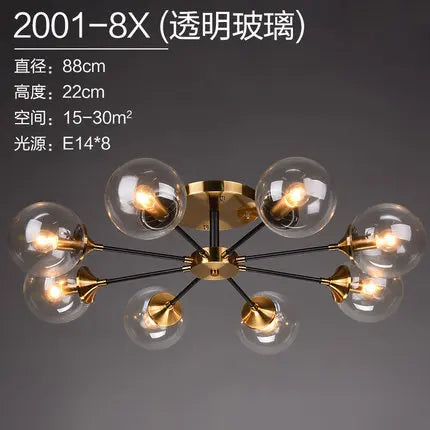 lustre boule led design en verre transparent et gris fumé