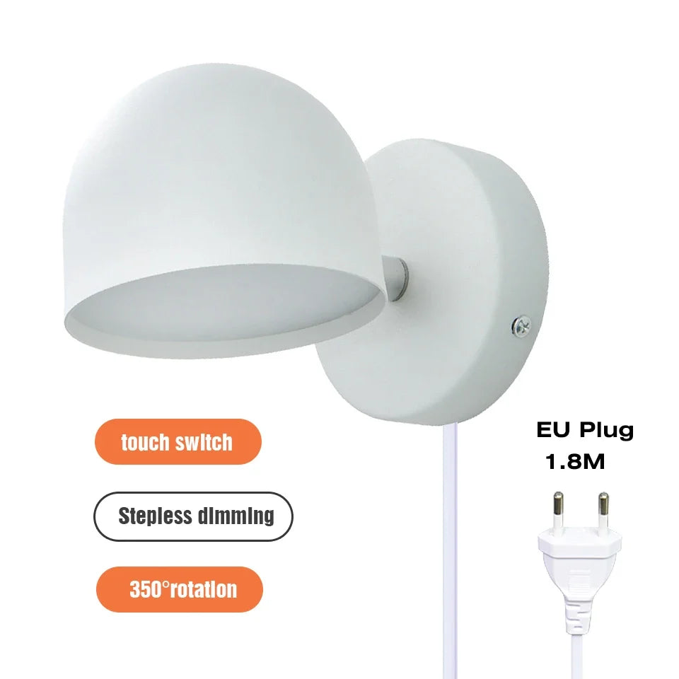 applique murale led avec variateur tactile rotatif 350° et prise de chevet
