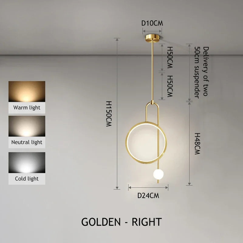 Gold Ring Pendant Light Modern Ball Led Hanging Lamp Bedroom Bedside Nordic Living Room Home Decor Background Lighting