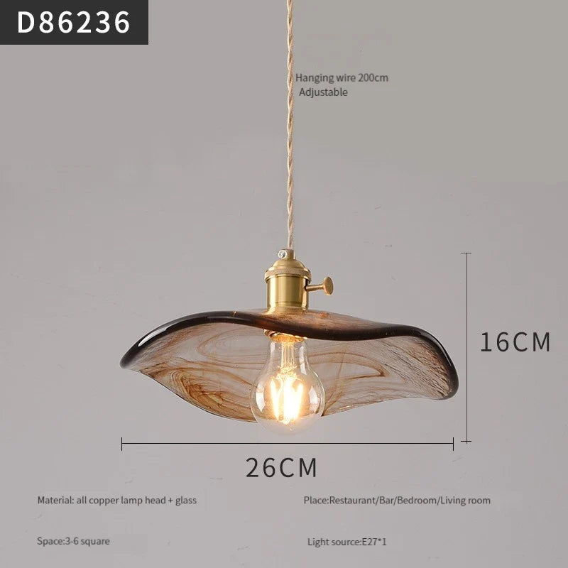 suspension moderne en laiton avec abat-jour rustique en verre de noyer