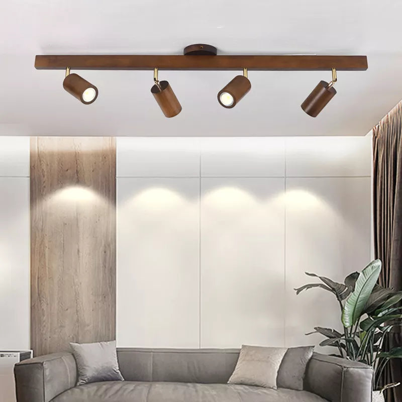 Grain de bois Led lustres avec projecteur pour salon chambre plafonniers éclairage décor noir Lustre cuisine luminaire