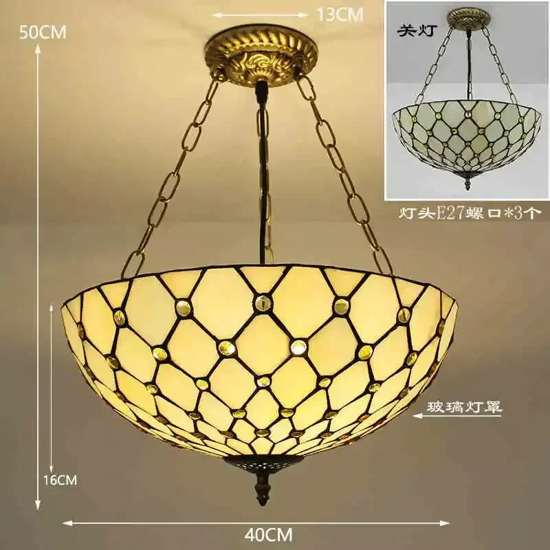 lustre en verre teinté style tiffany pour décoration intérieure suspendue