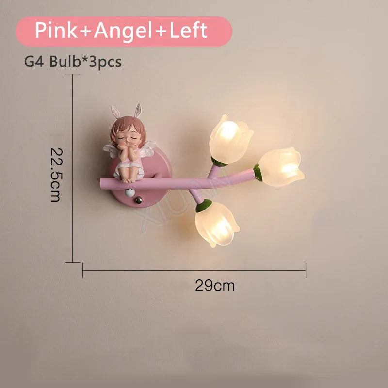applique murale fille lapin g4 led fleur