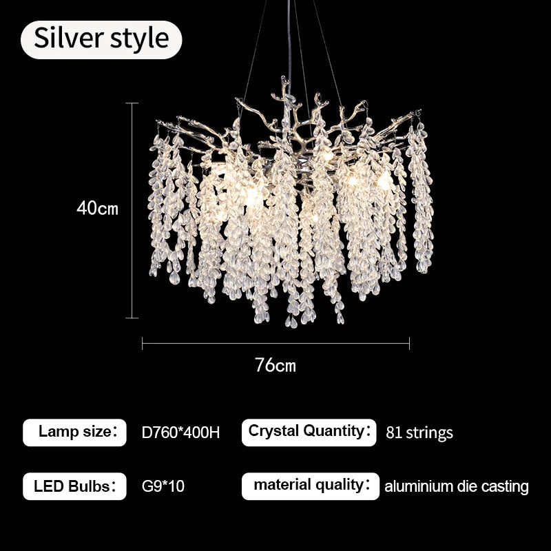 lustre à led en cristaux design moderne pour décoration intérieure