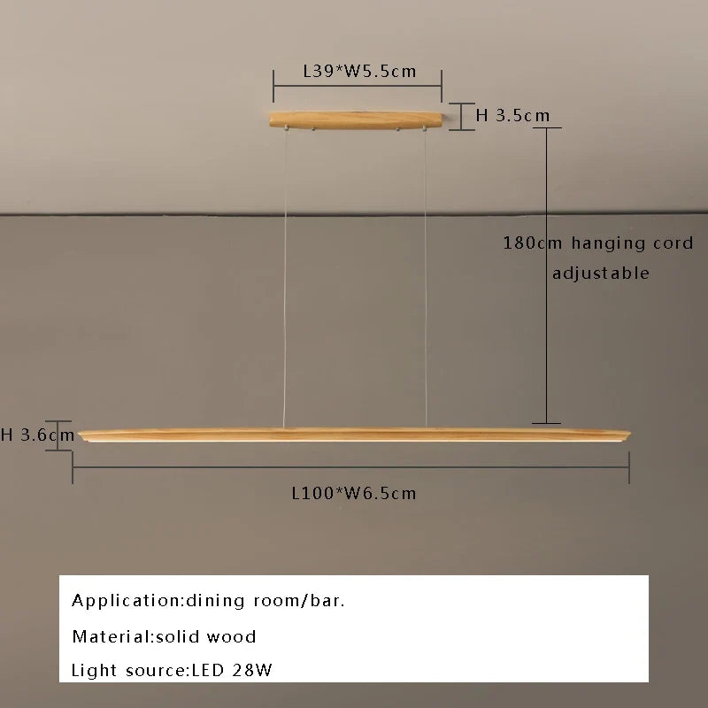 suspension led longue en bois massif moderne