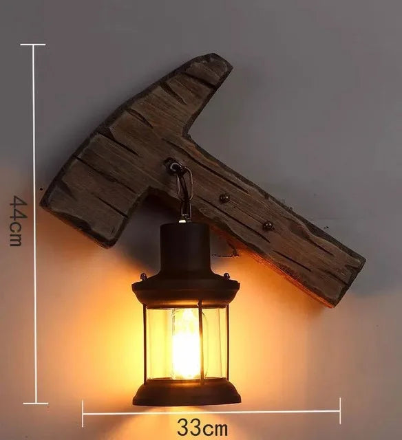 lustre vintage loft en bois avec suspension LED