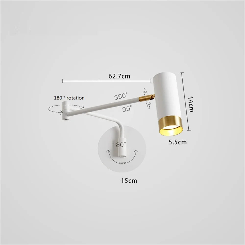 applique murale led pivotante avec interrupteur et bras flexible