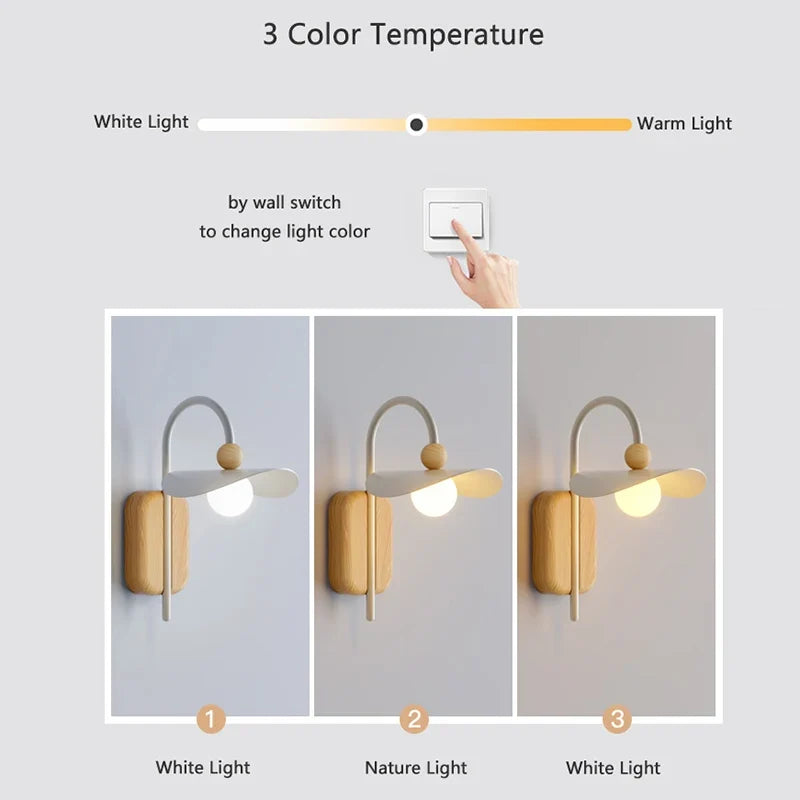 applique murale nordique en bois avec luminaire led pour intérieur
