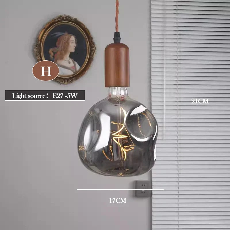 lustre en verre d'art rétro en bois massif créatif pour décoration intérieure