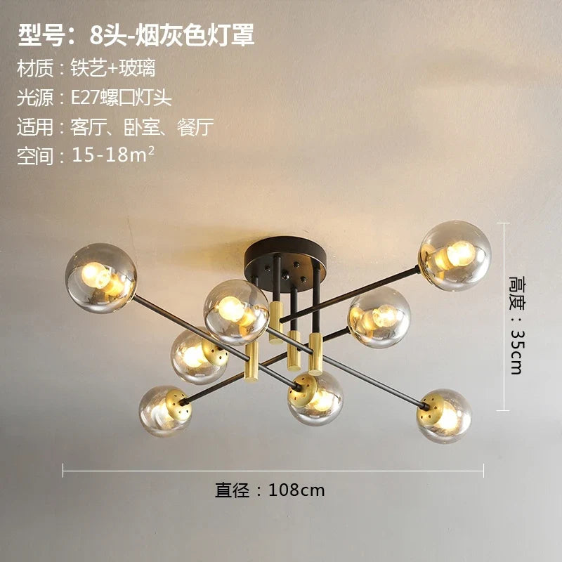 lustre nordique moderne led avec boules de verre