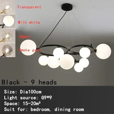 lustre nordique en verre fumé et doré pour intérieur moderne