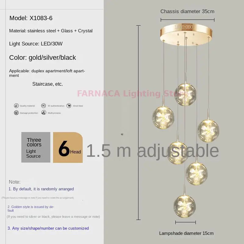 Remote control stair chandelier Nordic creative duplex dining room light lift high living room, apartment decorative chandelier