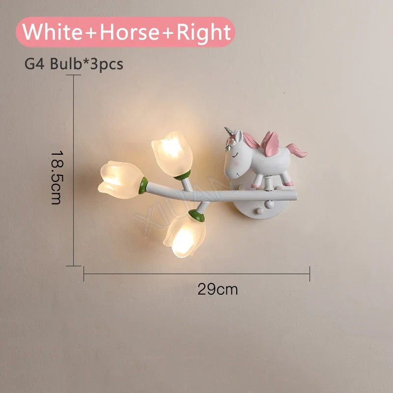 applique murale led g4 fille lapin fleur pour enfants