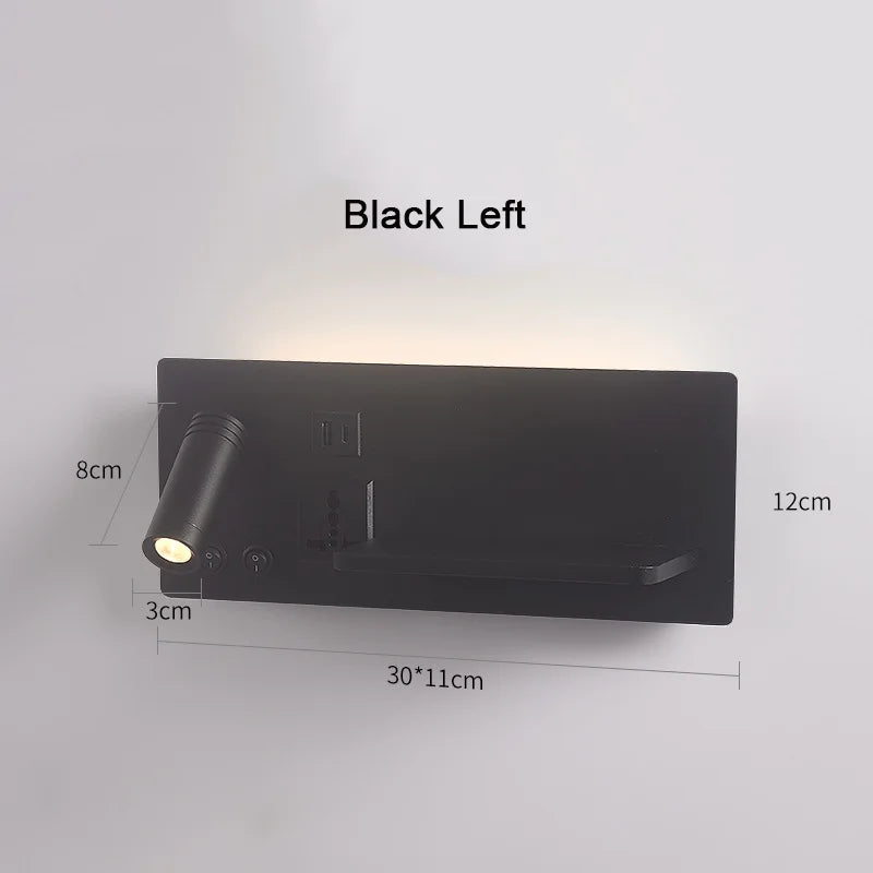 lampe de chevet murale avec chargement sans fil usb type-c et projecteur rotatif