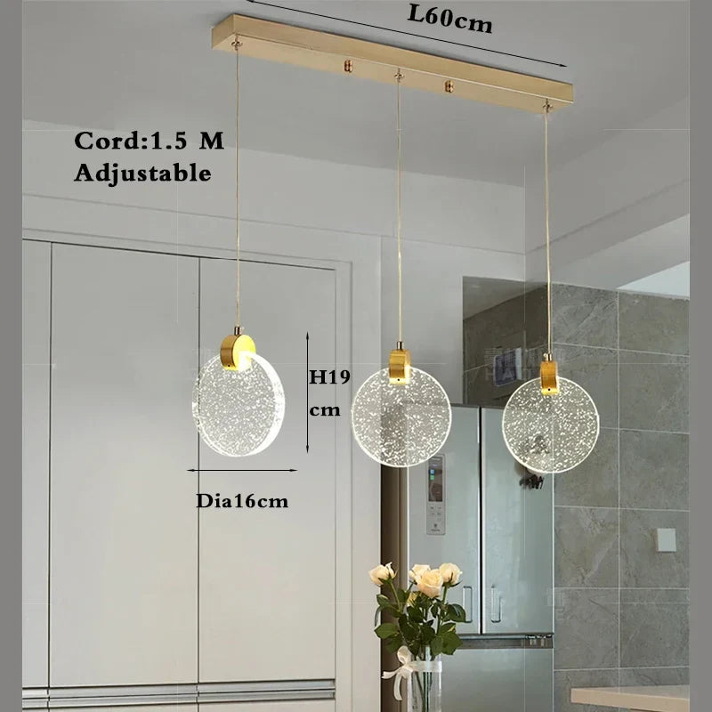 suspension en cristal dorée avec lumière moderne à led