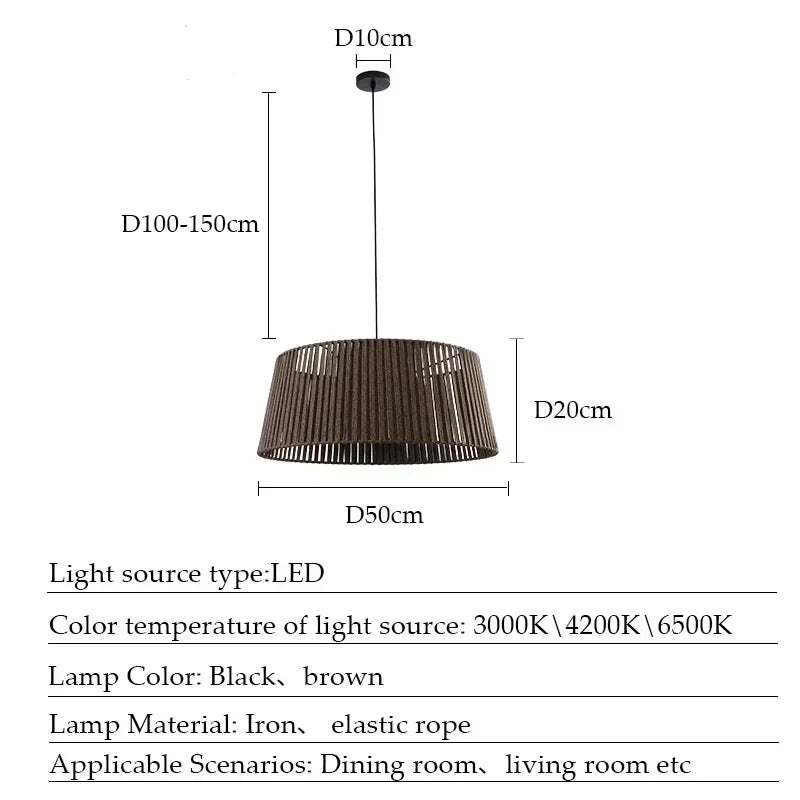 lustre en métal nordique avec corde tissée pour décoration intérieure