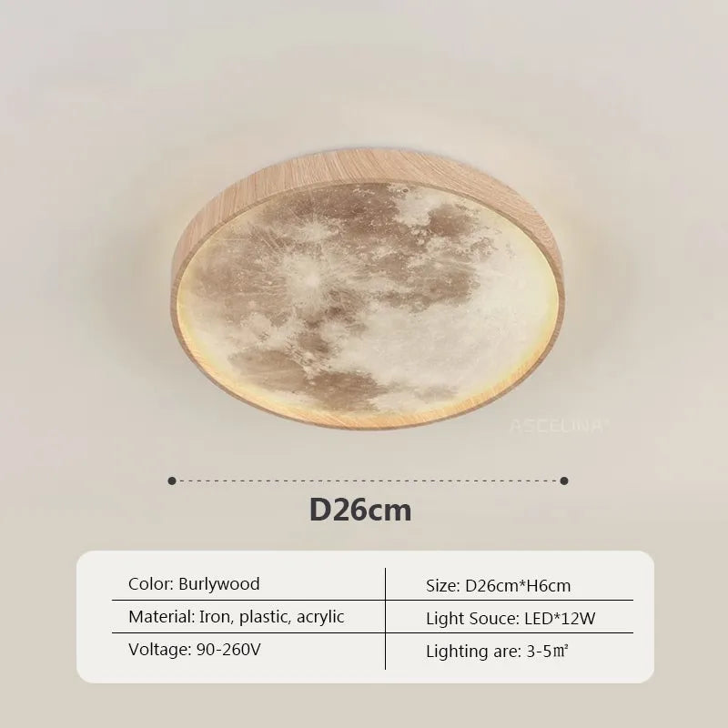 Plafonnier LED nordique en forme de lune en bois