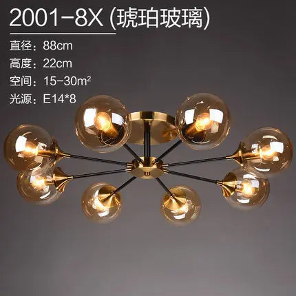 lustre boule led design en verre transparent et gris fumé