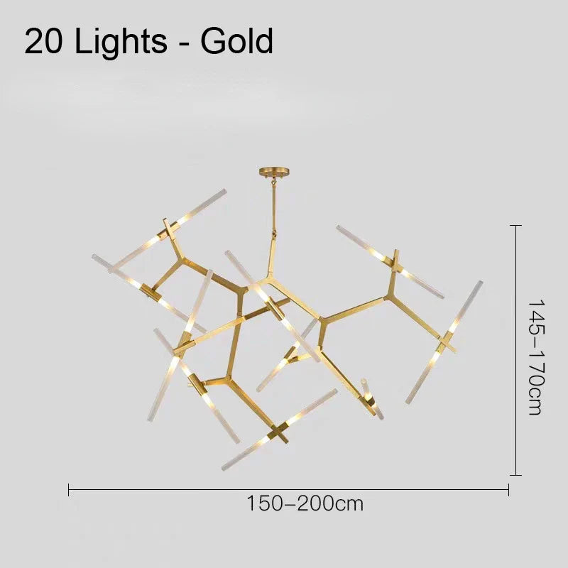 lustre moderne en verre led tube branche pour décoration suspendue