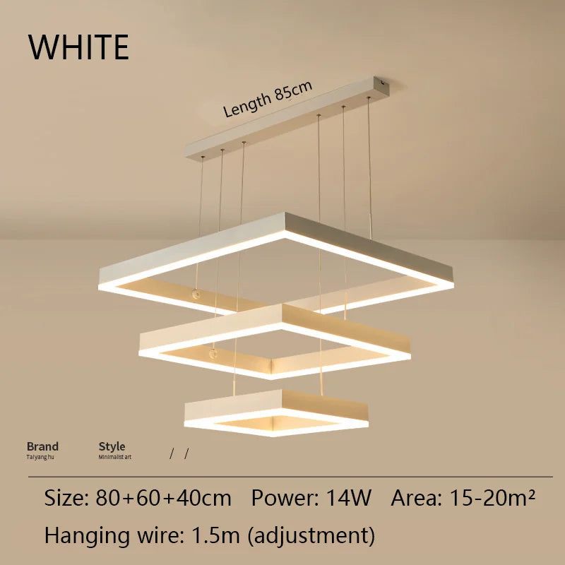 Modern Square LED Chandelier, White Living Restaurant, Kitchen, Bedroom, Rectangular Chandelier, Chandelier