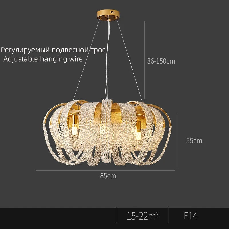 lustre nordique moderne en cristal avec led et glands