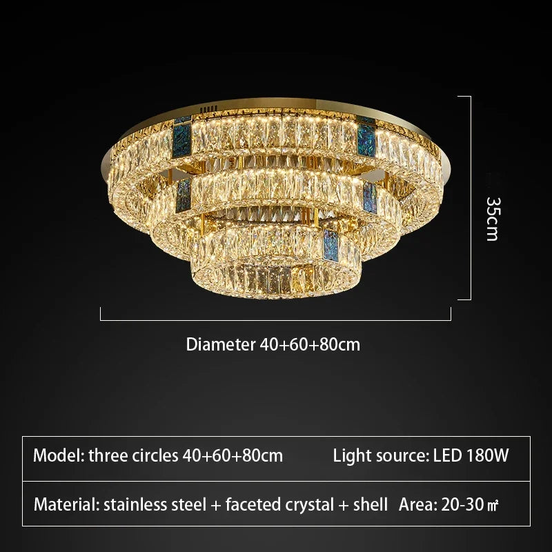 plafonnier en cristal de luxe à led pour décoration intérieure