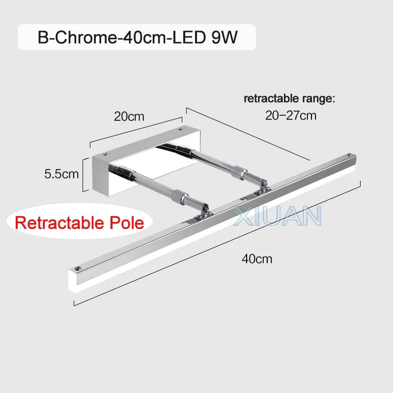 lampe frontale à miroir rétractable pour toilettes