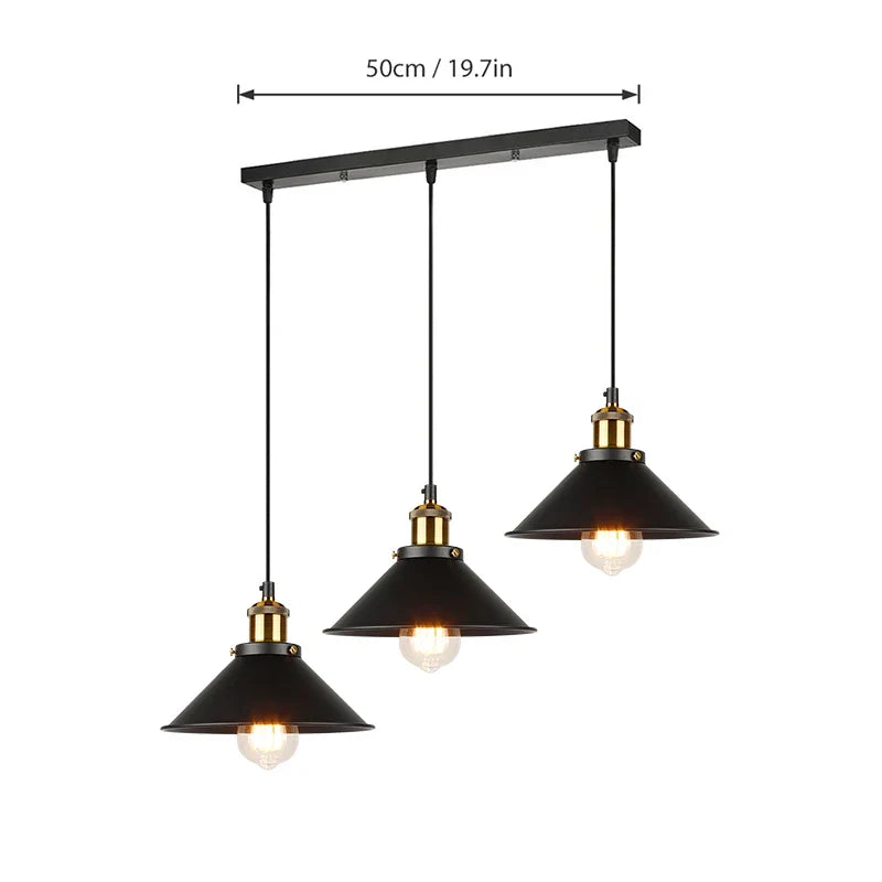 lustre industriel rétro à trois têtes suspendues pour maison