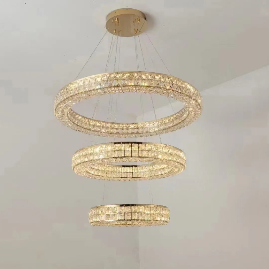 lustre moderne en cristal à deux couches pour décoration